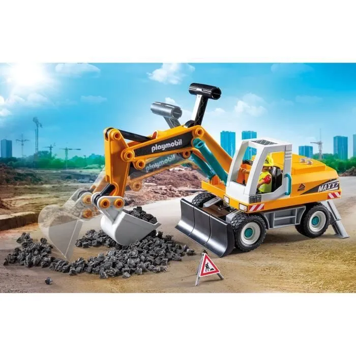 PLAYMOBIL 71749 Pelleteuse mécanique et ouvrier, Action Heroes, La construction, 31 pièces, Dès 4 ans-2