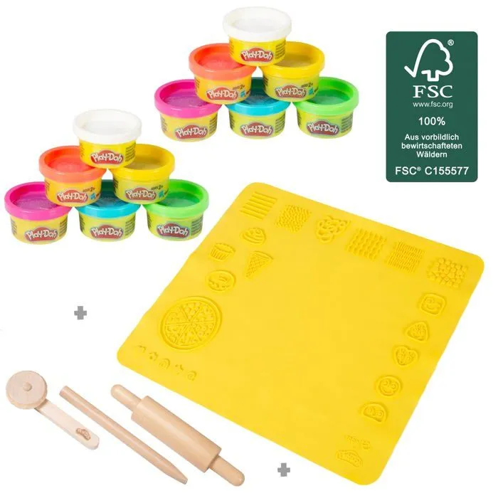 Kit de Loisirs Créatifs ROBA x Play-Doh avec 12 Pots de Pâte à Modeler + Tapis de Jeu 3D et Accessoires - pour Enfants dès 3 Ans-0
