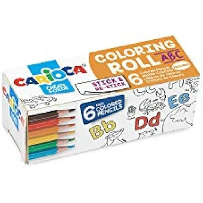 Carioca Coloring Roll Mini + 6 Crayons ABC, Set de Crayons de Couleurs et Rouleau de Papier à Colorier, pour le Dessin et le-0