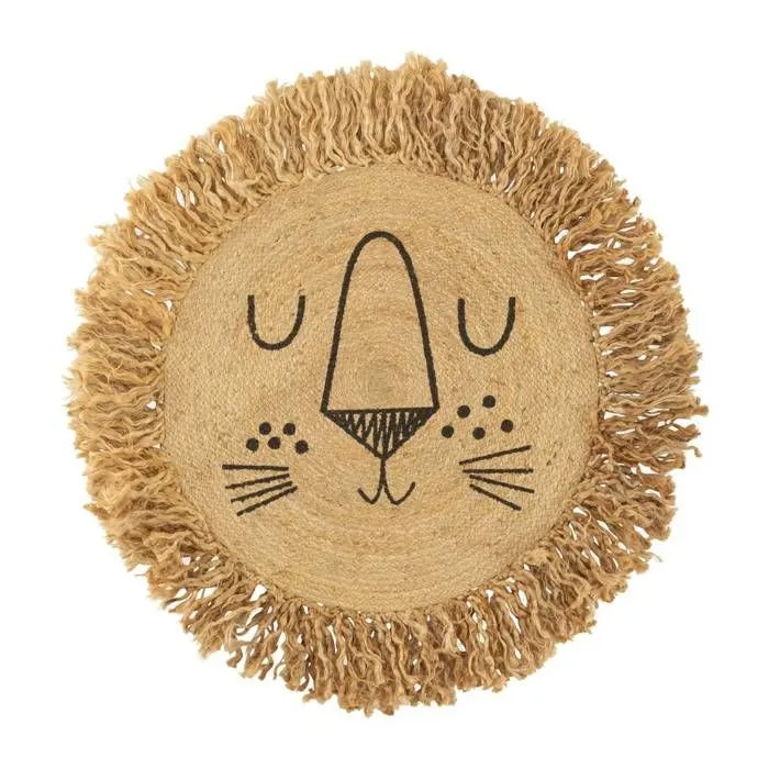Atmosphera Kids - Tapis enfant rond Lion - Diam 90 cm - Jute-0