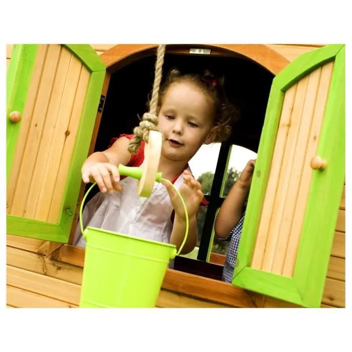 AXI Sophie Maison Enfant avec Toboggan vert | Aire de Jeux pour l'extérieur en marron & vert | Maisonnette-0