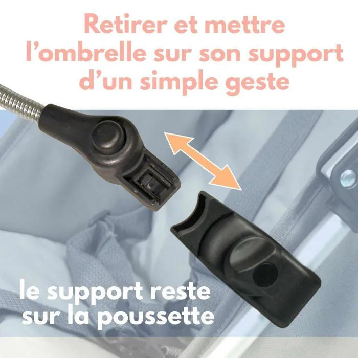 Ombrelle Bambisol - OMBT BE NOIR - Ombrelle Poussette Universelle Anti UV | UPF 50+, Double Articulation | Noir BE-3