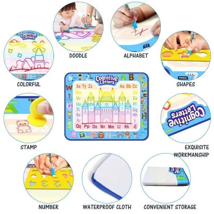 Tapis Dessin Enfant - Aquadoodle - Graffiti - 30pcs - 100*80cm - Couleurs Bleu Jaune Vert Rose-2