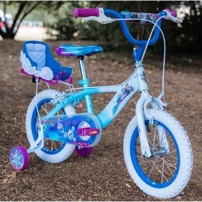 Vélo Enfant Disney - Reine des Neiges - Roues 14" - Age 4-6 ans - 2 Freins - Stabilisateurs - Blanc - Produit HUFFY-1
