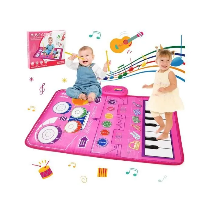 Jouets Bébé 1 an,Tapis Piano Musical et Jouet de Batterie 2 en 1 pour Tout-Petits,Tapis de Jeux Musique Cadeau Anniversaire Jouets-0