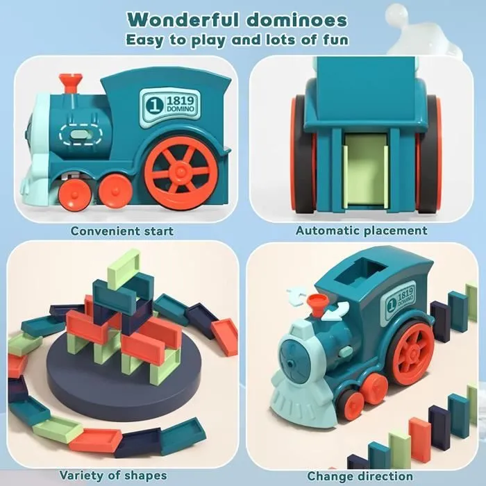 Train Électrique Domino avec 120 Pièces Blocks,Jouets de Train Domino avec lumières et Musique,Cadeau pour Enfant 3 4 5 Ans-1