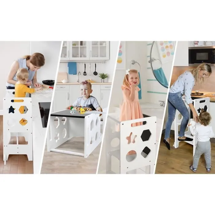 Tour d'apprentissage - YOLEO - Bois - Table et Chaise - Tableau Noir - Blanc Star-3