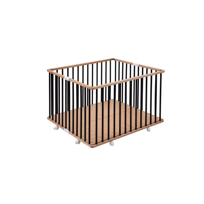Parc bébé en bois pliant Gaby - Combelle - Noir - Plancher réglable - Roulettes - 92x88x67 cm-0