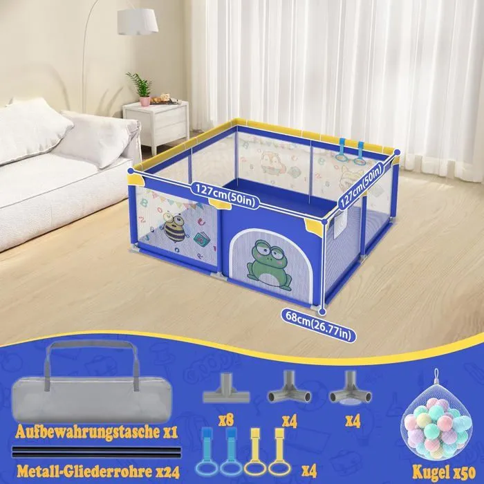 LILIIN Parc pour bébé Barrière de Parc 127x127cm Centre d'activités Aire de Jeux de sécurité en Maille Respirante (Petit Animal)-1