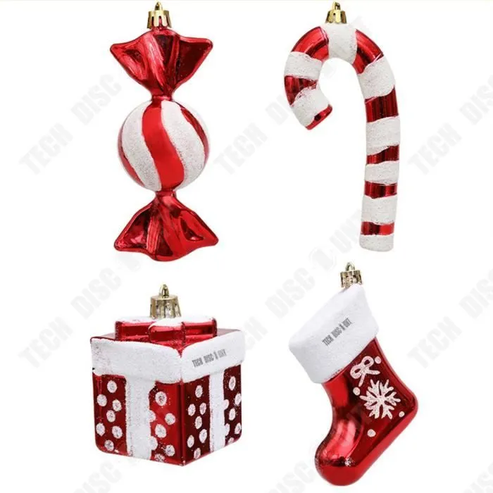 TD® Boîte-cadeau en canne, bottes, pendentif combiné de quatre pièces, accessoires de décoration d'arbre de noël, pendentif décorati-0
