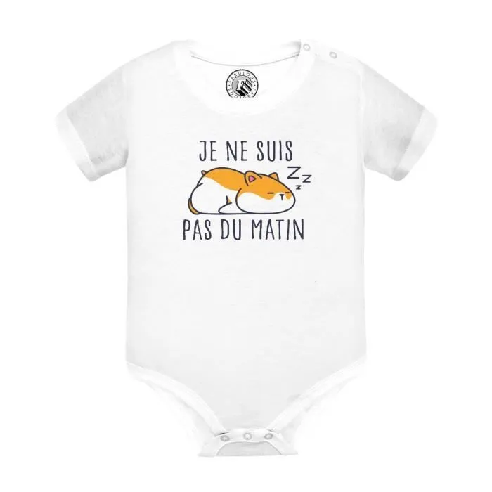 Body Bébé Manche Courte Blanc Hamster Je ne suis pas du matin Animaux de Compagnie-0