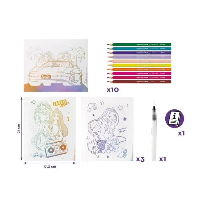 Aquarelles pour enfants - Maped Creativ - Barbie - Crayons aquarellables - Pinceau à eau - 3 affiches-3