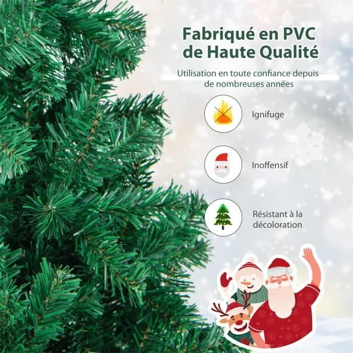 Sapin de Noël Artificiel 150 cm COSTWAY Vert - Aiguilles en PVC - Support en Métal - Décoration de Fête pour Noël - 350 Branches-2