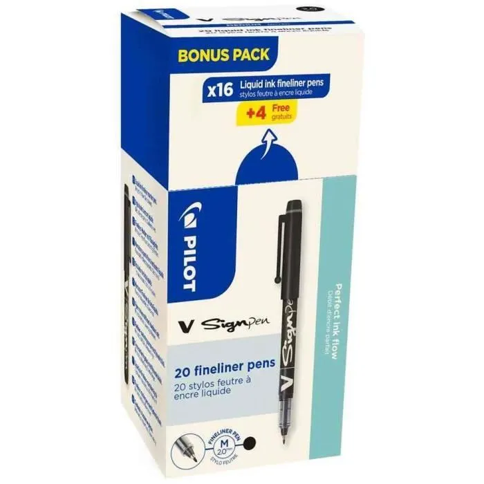 Stylo feutre - PILOT - V Sign Pen - Lot de 20 pièces - Pointe 0,6mm - Couleur noir-0