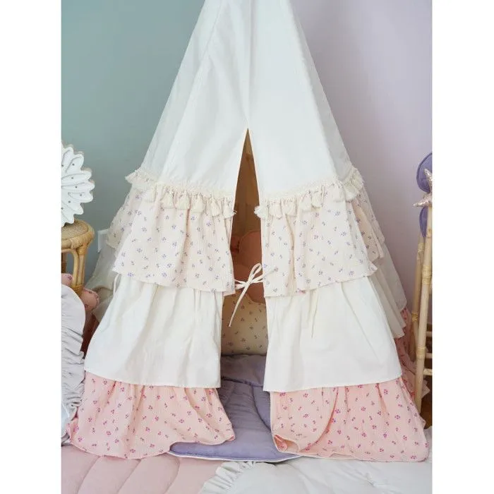 Tente Tipi Rose Blanc avec volants-1