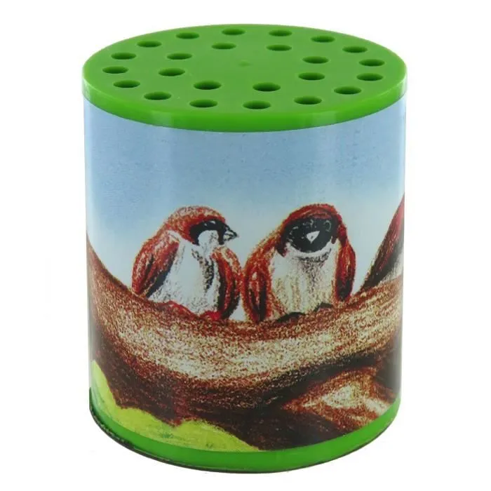 Boîte à meuh ou boîte à oiseau pour entendre le chant mécanique d'un oiseau avec étiquette d'oiseaux amoureux sur une branche-1