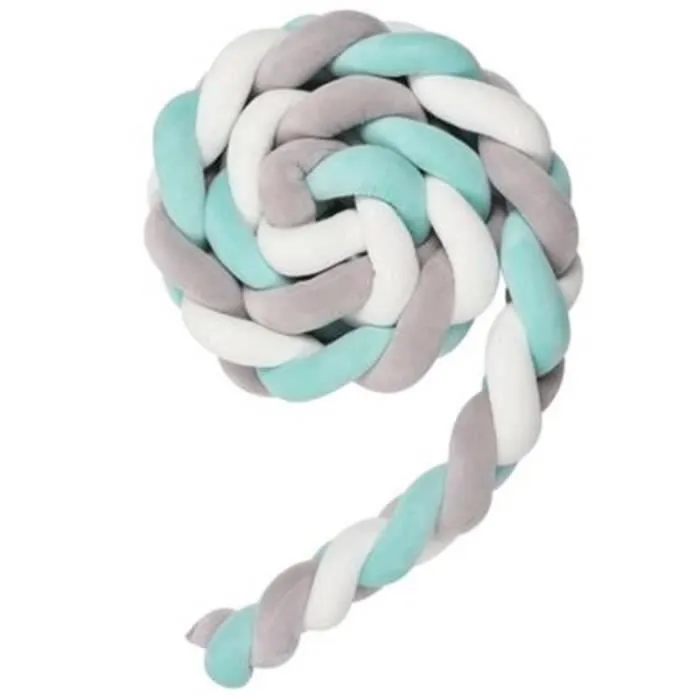 3M Tour de Lit Coussin Serpent Coussin Tressé Pare-chocs Velours Protection Bébé- Gris+Blanc+Vert WOW2365 CHR9136-1