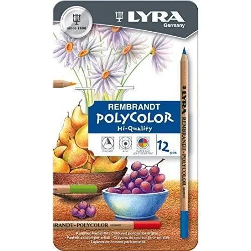 Fournitures de bureau - LYRA - Rembrandt Polycolor - Boîte métal 12 crayons - Noir - Mixte-0