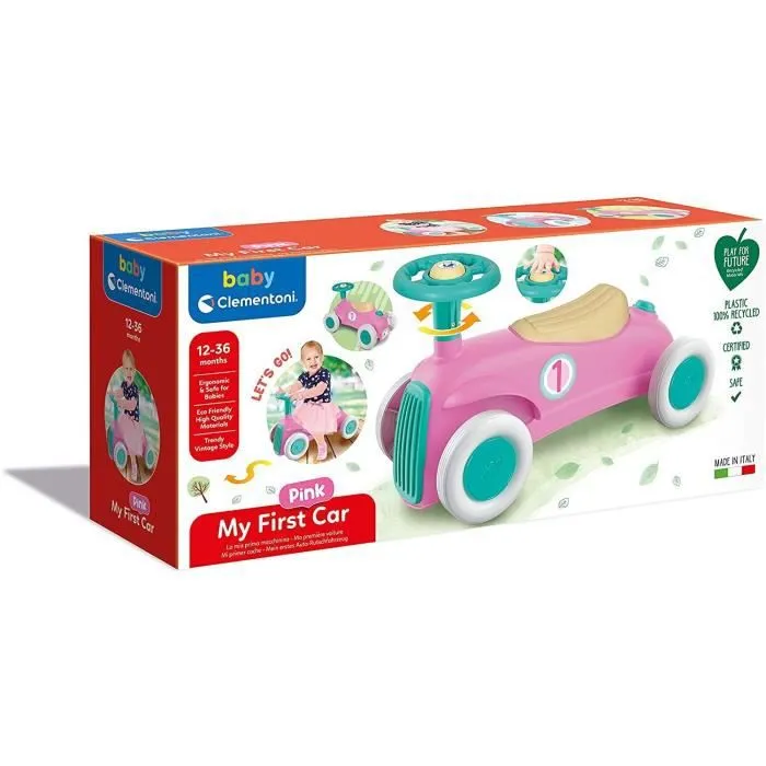 Porteur - Baby Clementoni - Ma première voiture rose - 100% recyclé - 10 mois à 3 ans-1