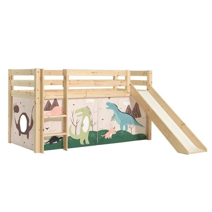 Lit Enfant Surélevé Avec Toboggan "Pino Dino" 90x200cm Naturel-2