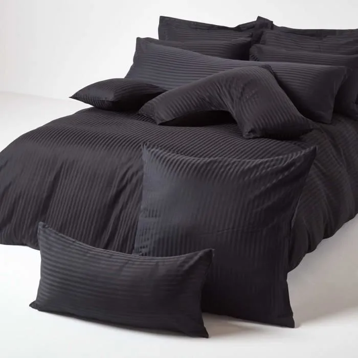 Taie d'oreiller Noir 100% coton Egyptien 330 fils 40 x 40 cm - HOMESCAPES - Carré - Rayures-3