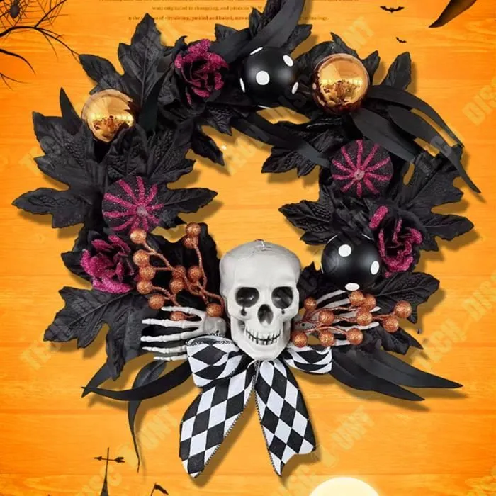TD® Couronne de crâne d'Halloween 50*50 cm Couronne décorative de crâne accessoires d'horreur porte suspendue pour Halloween-1