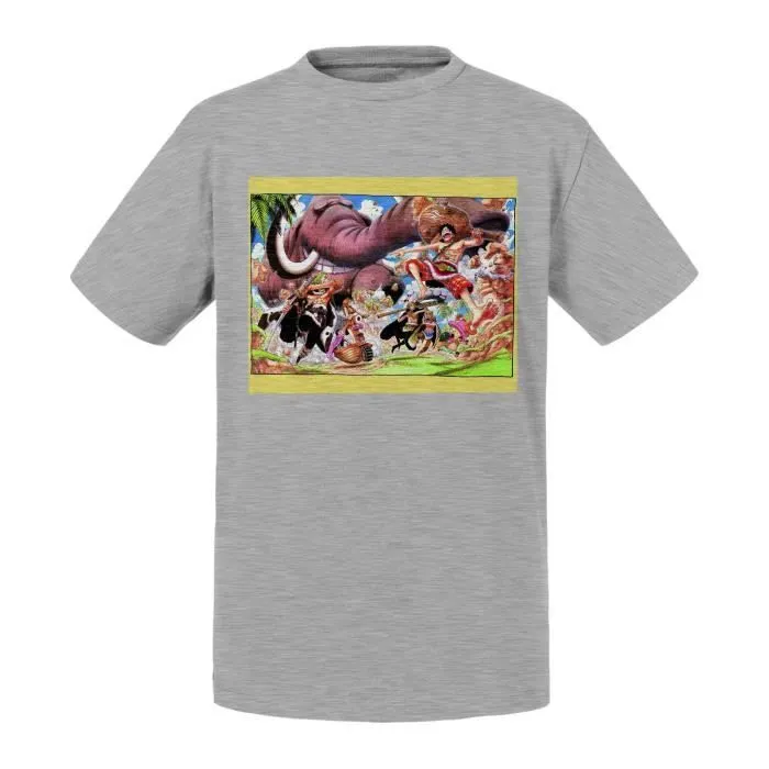 T-shirt Enfant Gris One Piece Elephant Luffy Manga Anime Pirate-0