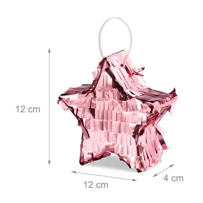Relaxdays Mini pinata étoile, à remplir, pour un anniversaire ou autres fêtes, à accrocher, HxLxP : 12 x 12 x 4 cm, rose-3