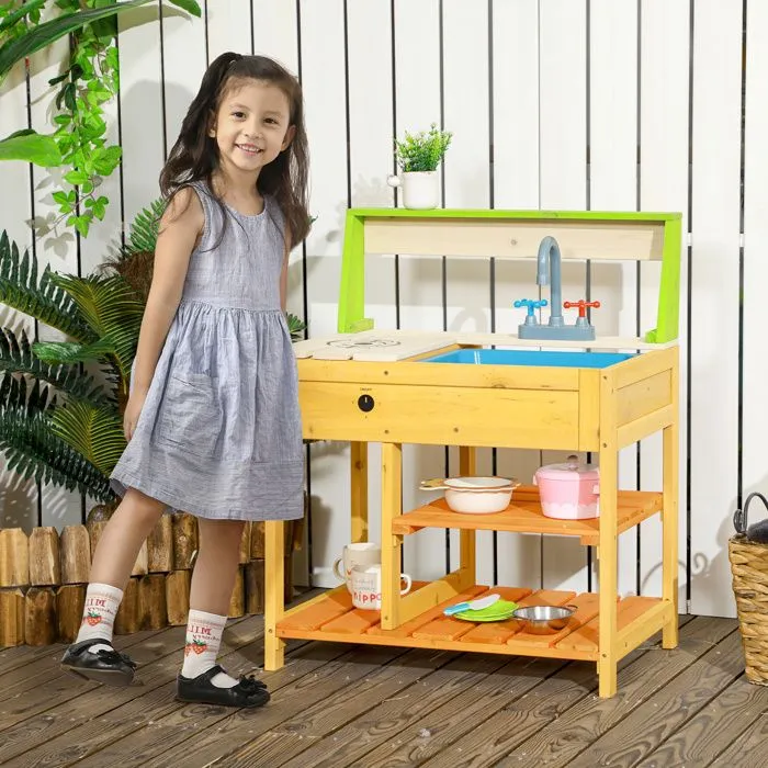 Cuisine extérieure - Outsunny - jeu d'imiation - avec étagères évier et robinet - convient aux enfants de 3 à 8 ans - multicolore-1