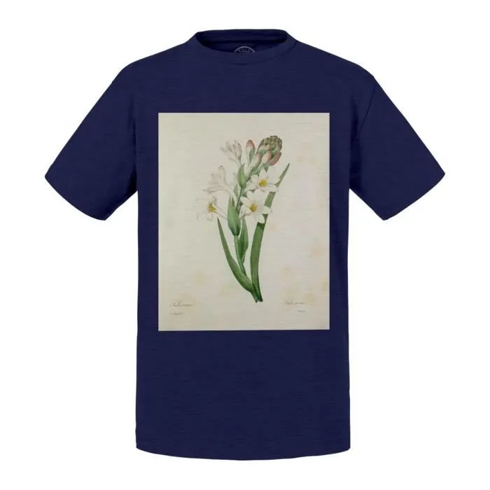 T-shirt Enfant Bleu Tubereuse Planche Illustration Botanique Ancienne Fleurs-0