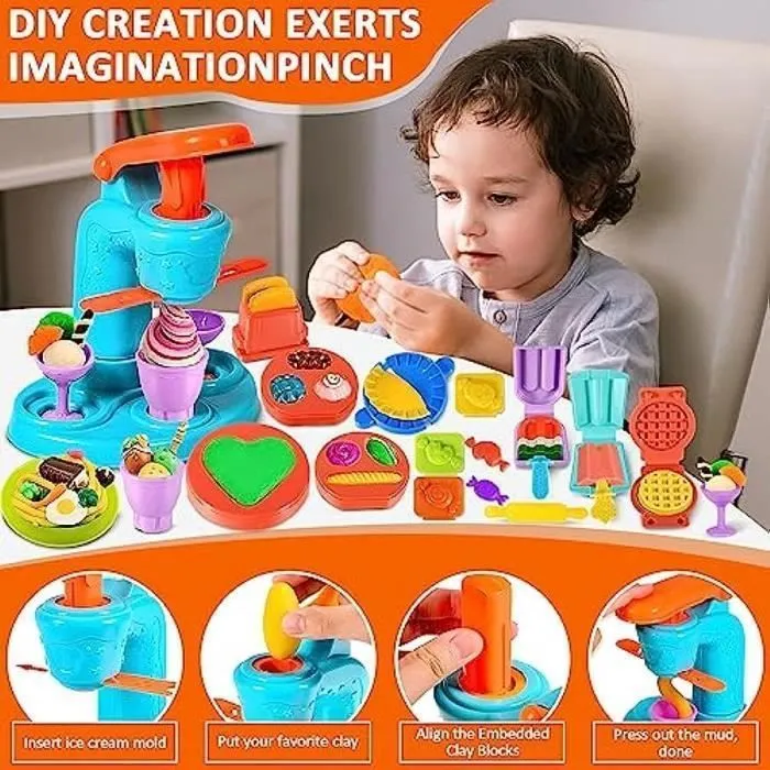 Jouet de Creation,51 pièces Pâte À Modeler pour Enfants, Accessoires en Pâte à Modeler pour Créer des Hamburgers et des Pizza, Pâtes-2