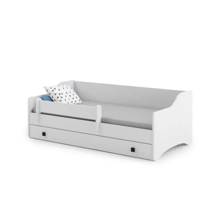 Lit enfant ERYK 80x180 avec matelas + sommier + tiroir en blanc-0