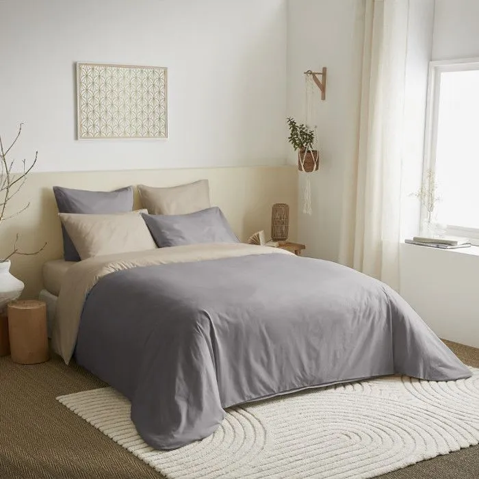 Pack complet 6 pièces Taupe/Lin réversible housse de couette pour lit 180 x 200 cm "King size"-0