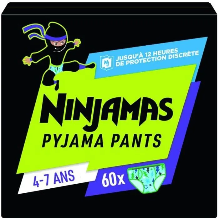 Couche jetables-Couches d'apprentissage Ninjamas Garçon, 60 Sous-Vêtement De Nuit, 4-7 Ans, Paquet 1 Mois-0