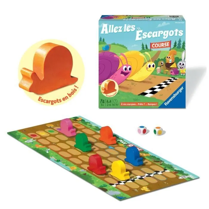 Allez les escargots - Ravensburger - Jeu de société enfants - Jeu de parcours - 2 à 6 joueurs - Dès 3 ans-4