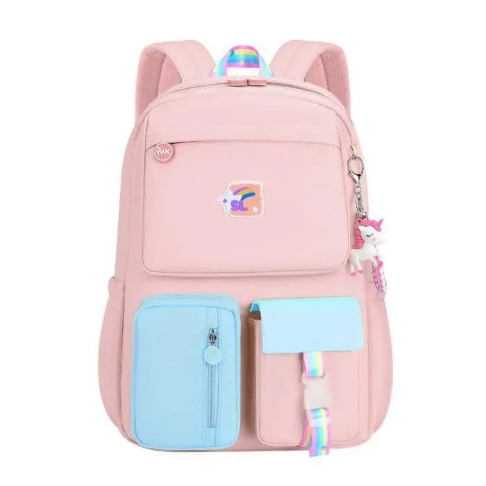 Cartable pour Filles Mignon Licorne Pendentif Sac à Dos Kawaii pour Adolescentes Collège Satch Sac à Dos-0