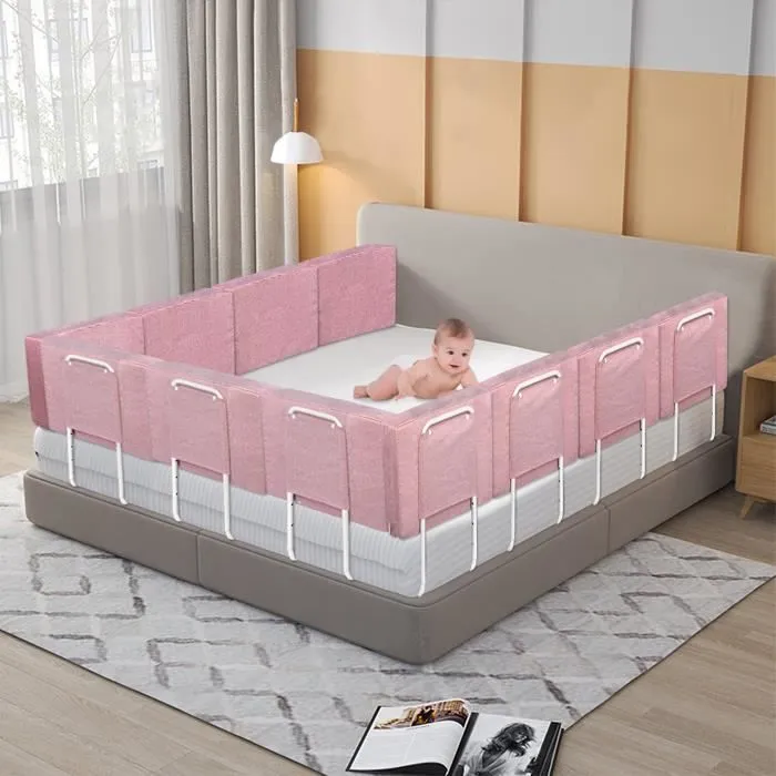 UISEBRT 180cm Barrière lit pour Enfant Réglable en Hauteur Protection Anti-chute pour lit Familial et lit D'enfant (Rose Cerise)-3