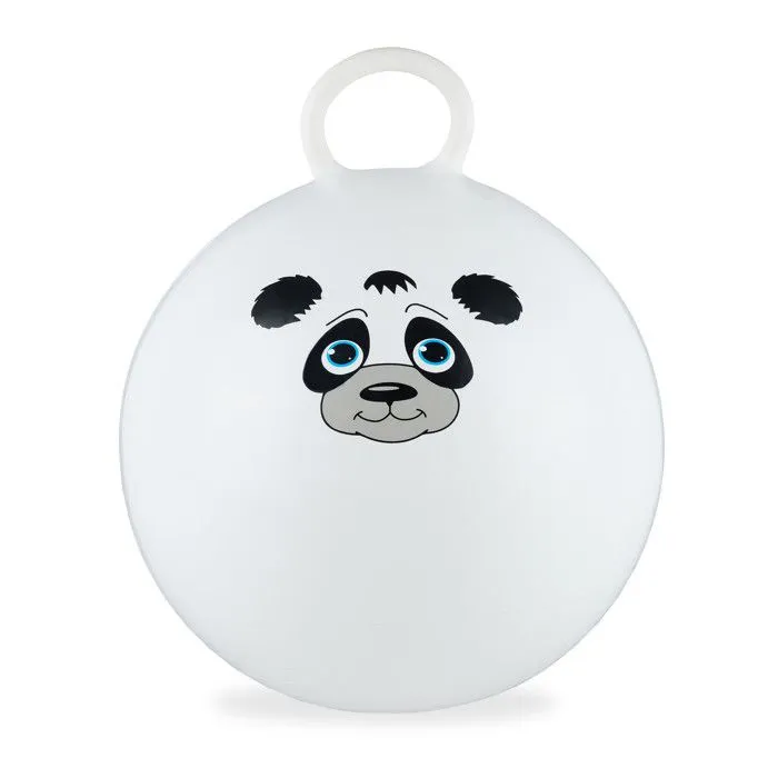 Relaxdays Ballon sauteur enfants, motif panda, poignée, diamètre 45 cm, intérieur et extérieur, jusqu’à 150 kg, blanc-0