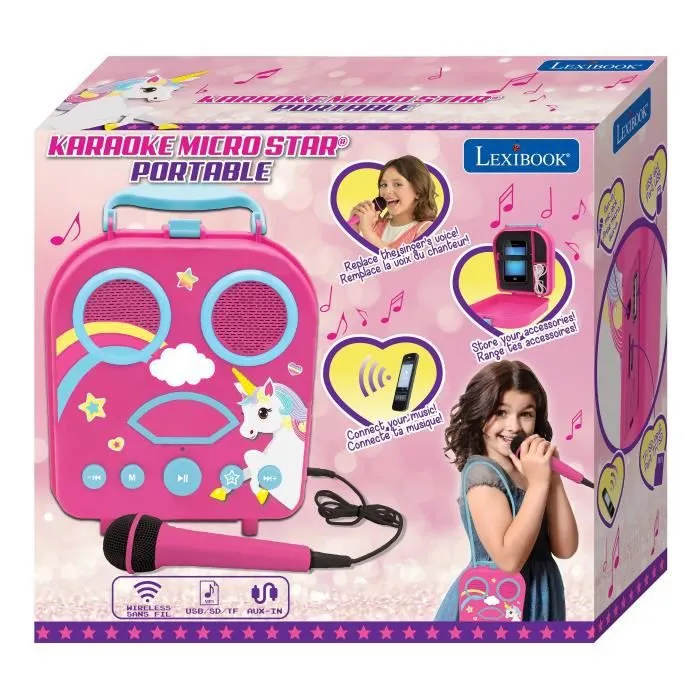 Enceinte Licorne Portable sans Fil avec Micro - LEXIBOOK - Bluetooth, Aux-in, USB/TF - Rose-3