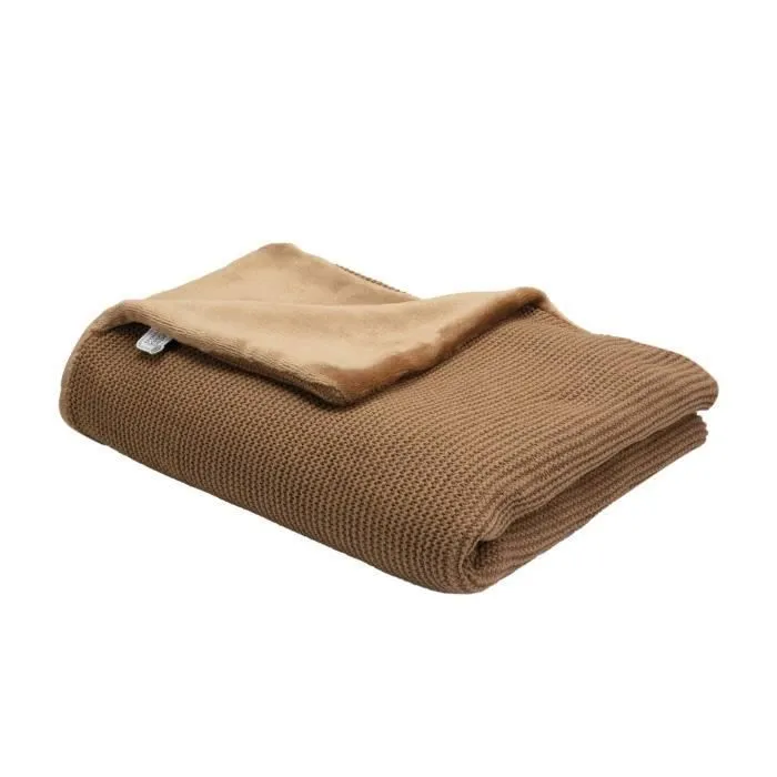 Couverture pour bébé - TROIS KILOS SEPT - Camel - Flanelle et tricot - 75 x 100 cm-0