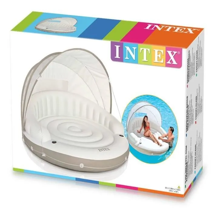 Matelas gonflable INTEX Lounge de Piscine Caraïbes avec pare-soleil et supports boissons-2