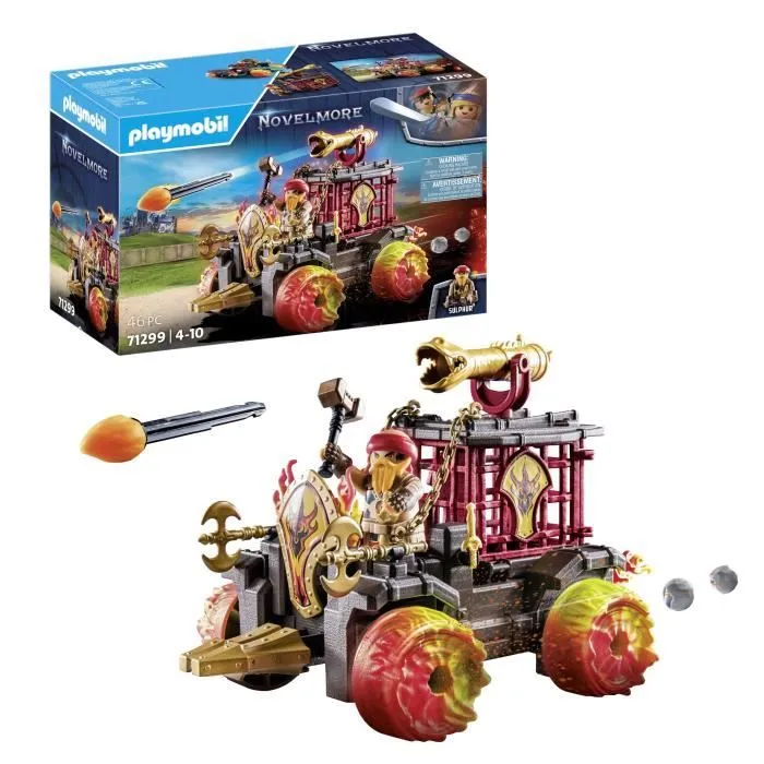 PLAYMOBIL 71299 Chariot de combat enflammé des Burnham Raiders- Affrontez les ennemis avec le chariot, son canon et siège éjectable-0