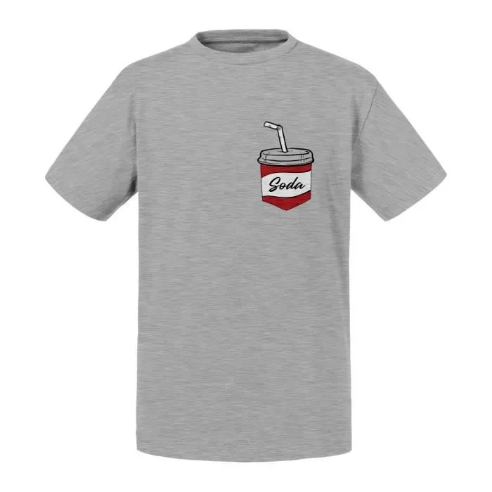 T-shirt Enfant Gris Poche Surprise Soda Boisson Sucre Film Dessin-0