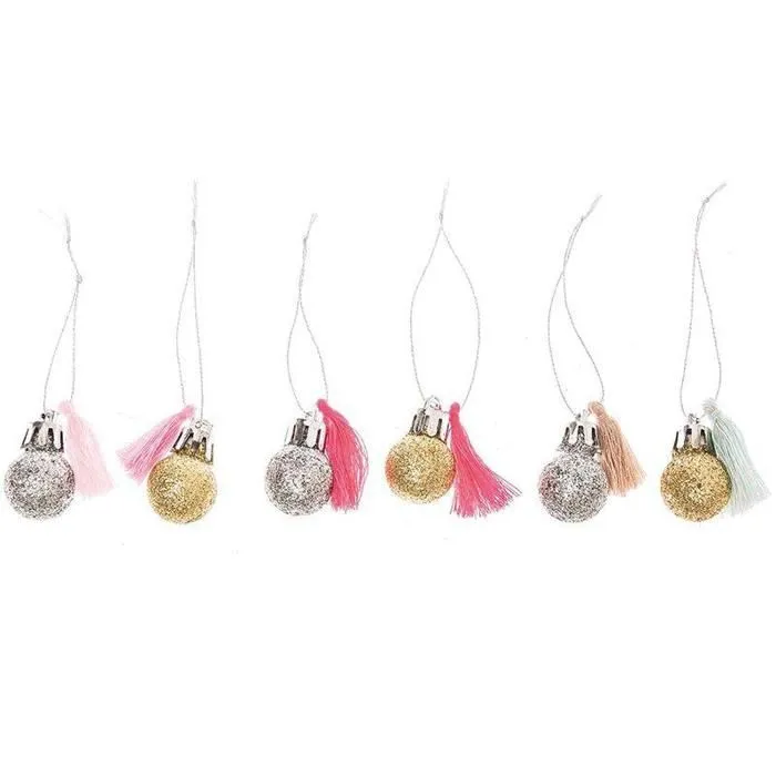 6 mini boules de Noël à paillettes et pompons fluo & pastel-0