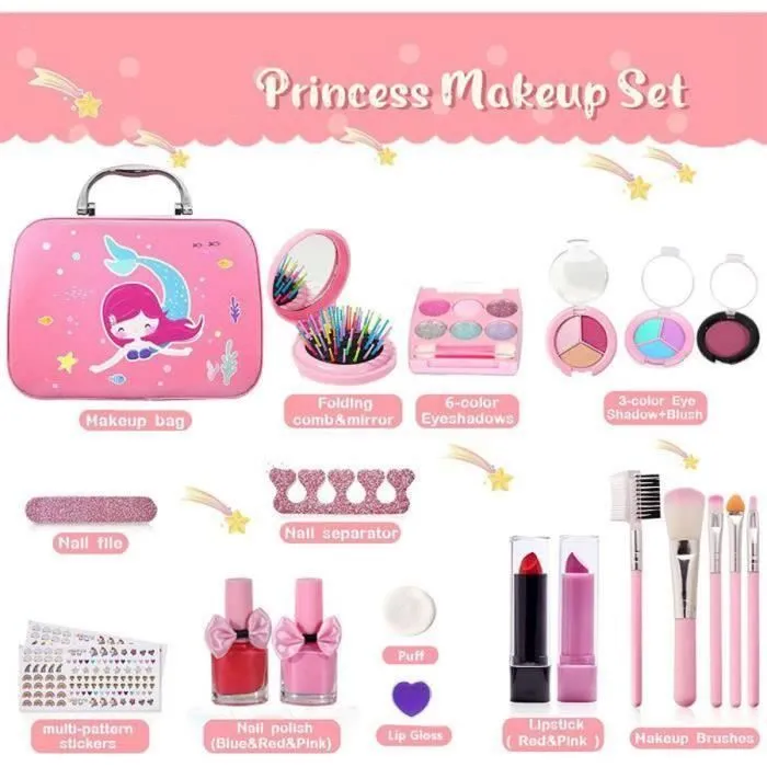 Maquillage Enfant Jouet Filles - ZGEER - Lavable Malette - Coffret Petites Filles - Rose-1
