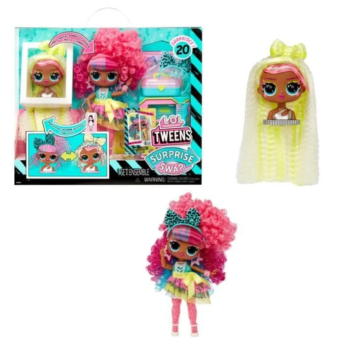 L.O.L. Surprise Tweens Surprise Swap Fashion Doll - Curls-2- Crimps Cora - 1 poupée Tweens 17cm, 1 mini tête à coiffer et des-0