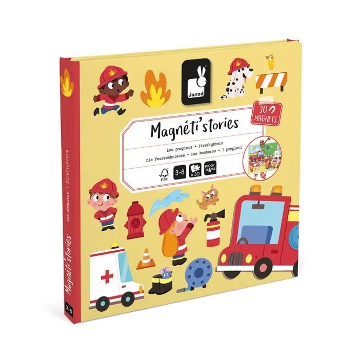 Jeu Éducatif Magnétique - JANOD - Magnéti'Stories Pompiers - 30 Aimants - Carton FSC - Dès 3 Ans-0