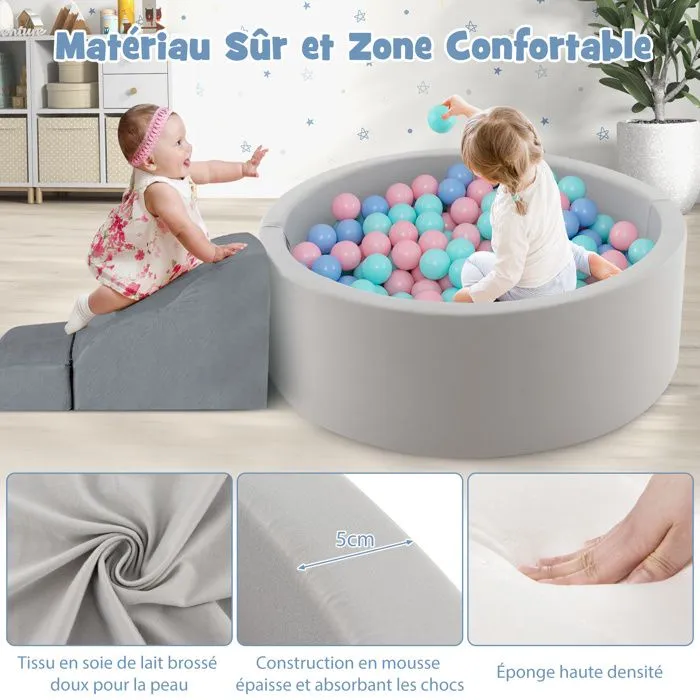 COSTWAY Piscine à Balles en Mousse de 90 x 30 CM avec 200 Balles Océaniques Sac de Rangement pour Bébé Enfants de 1 -6 Ans-1