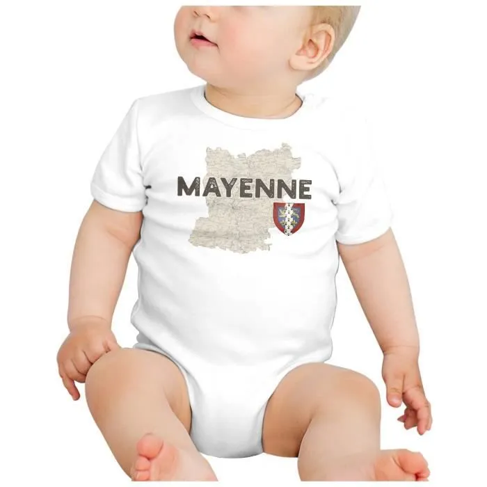 Body Bébé Manche Courte Blanc Mayenne 53 Departement Laval Carte Ancienne Pays de Loire-1