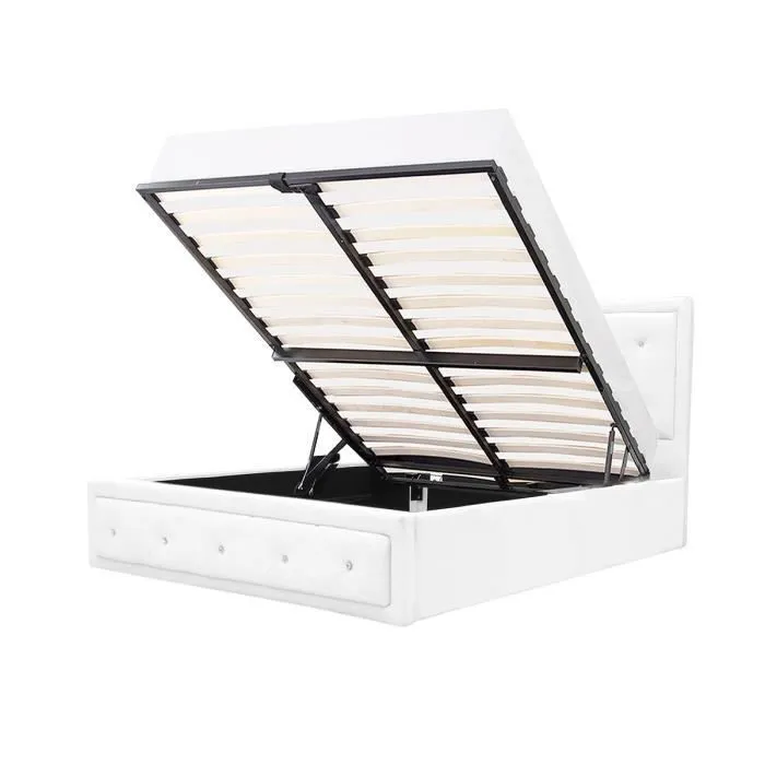 VIRGINIA Lit coffre adulte capitonné avec strass 160x200 cm - Simili blanc - Sommier inclus-3